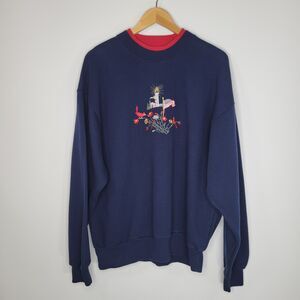 Vintage TOP THREADS Navy Blue Sweatshirt Size XL Embroidered USA Americana Flag